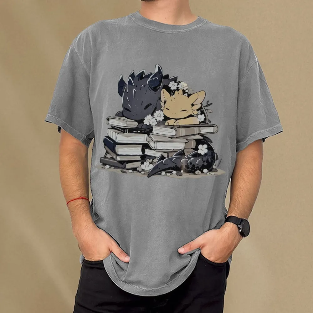 Pagewings Dargon And Book Unisex Washed T-shirt