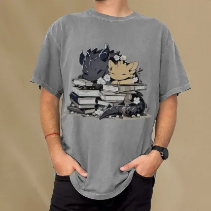 Pagewings Dargon And Book Unisex Washed T-shirt