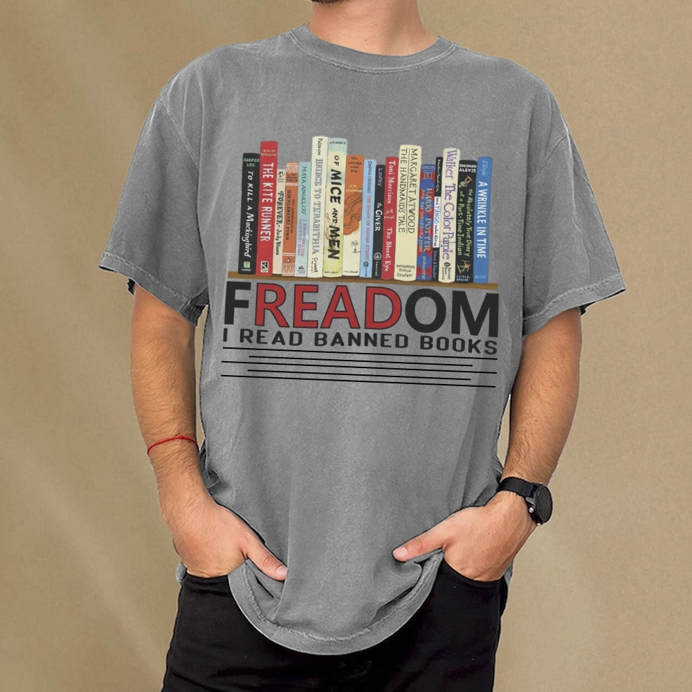 Pagewings Freadom I Read Banned Books Unisex Washed T-shirt