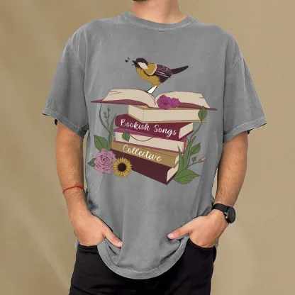 Pagewings Bookish Songbird Unisex Washed T-shirt