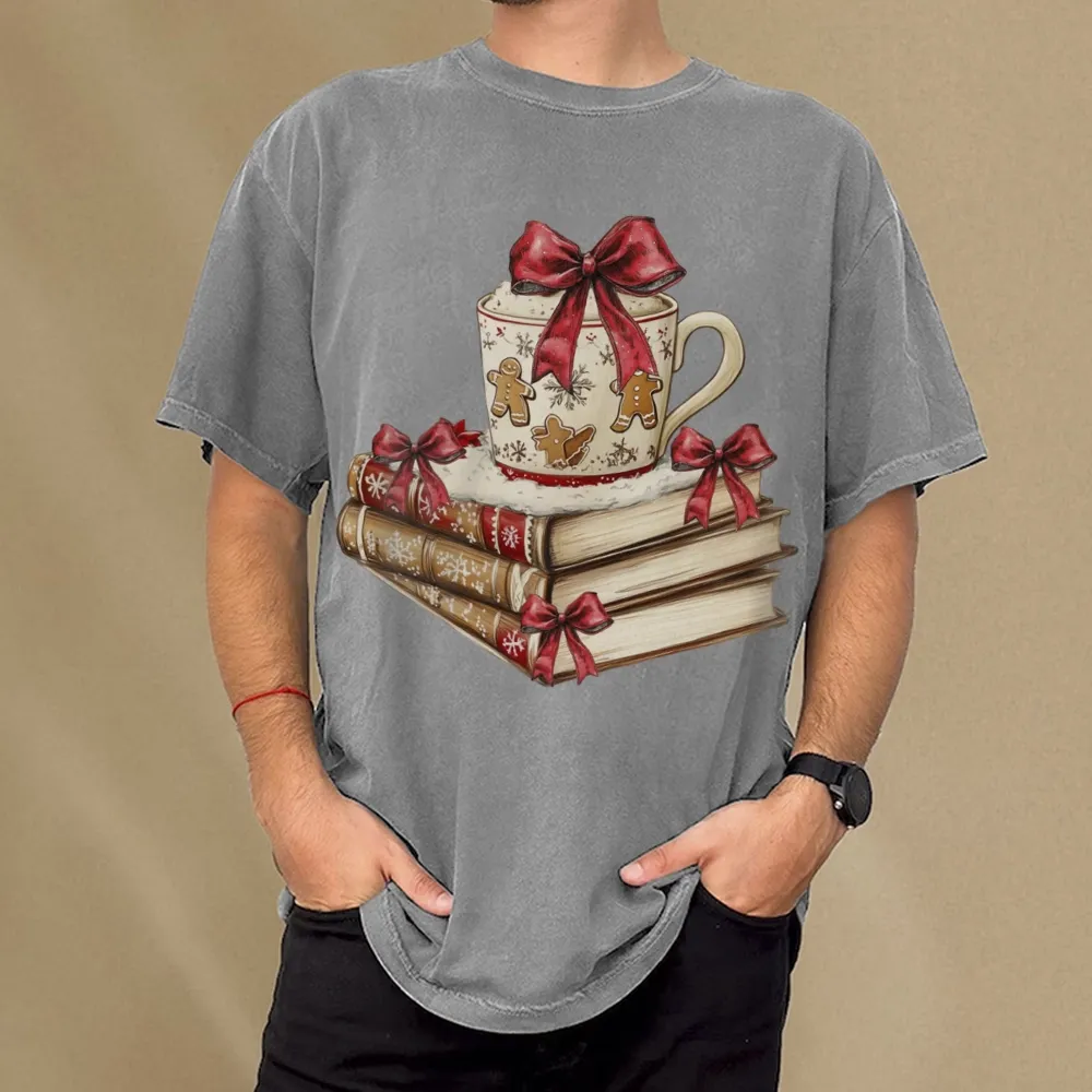 Pagewings Christmas Book Lover Unisex Washed T-shirt