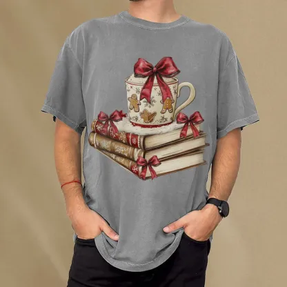 Pagewings Christmas Book Lover Unisex Washed T-shirt