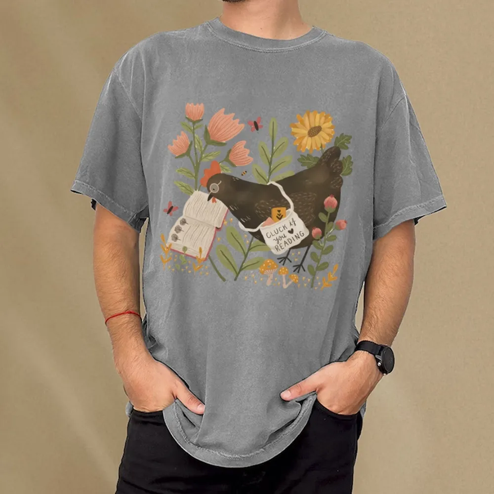 Pagewings Chicken Reading a Book Unisex Washed T-shirt