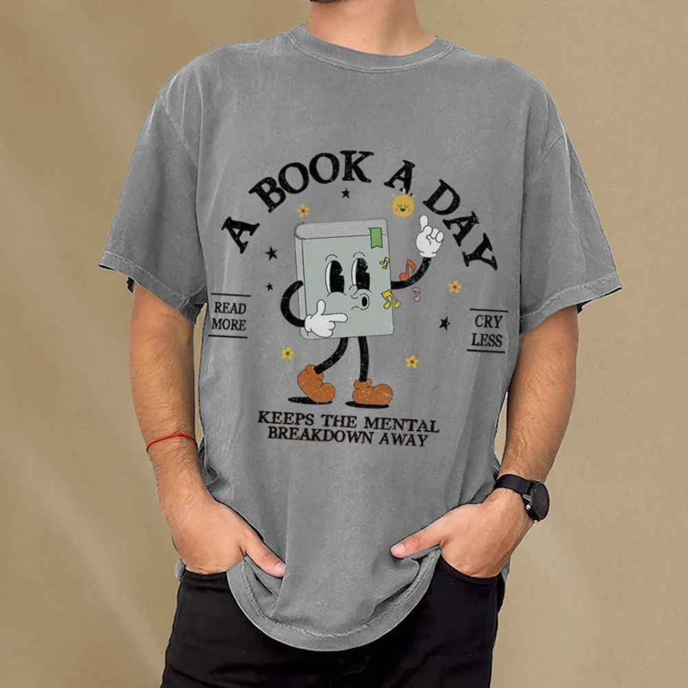 Pagewings  A Book A Day Keep The Mental Breakdown Away Unisex Washed T-shirt