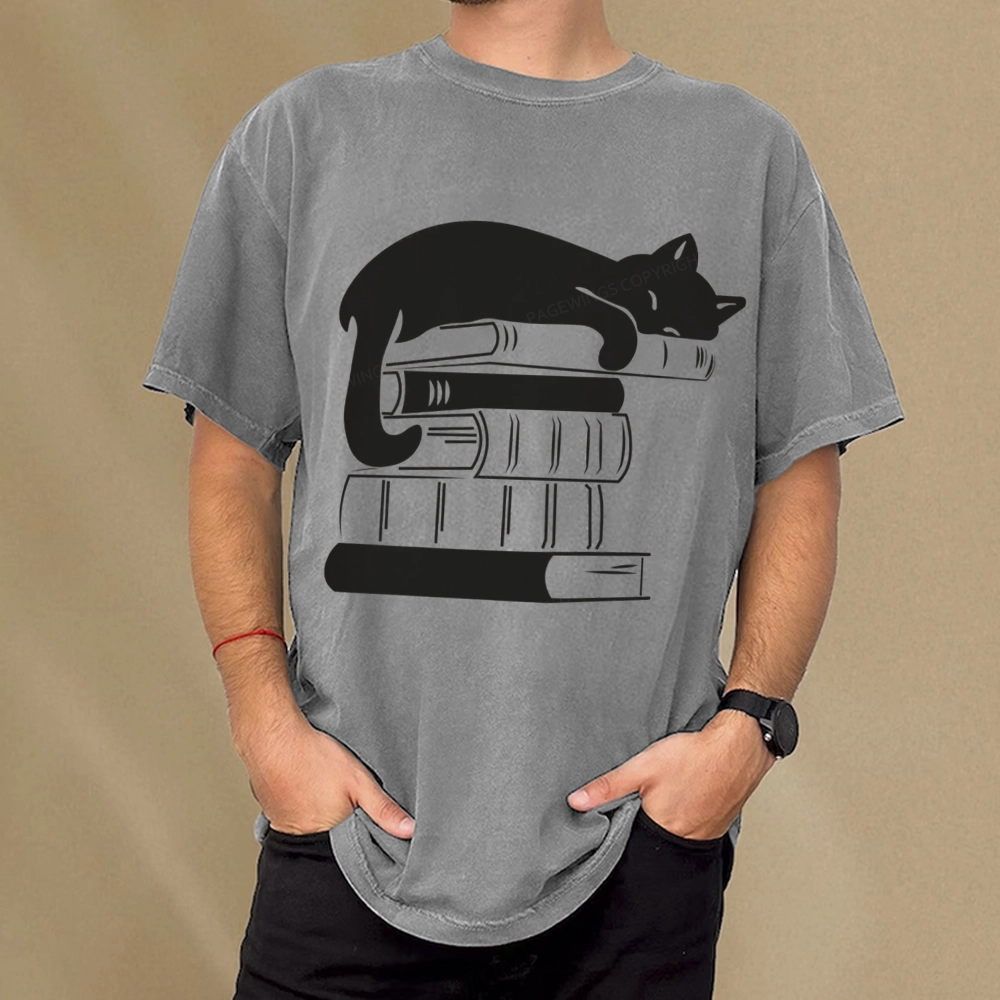 Pagewings Books And Cats Unisex Washed T-shirt