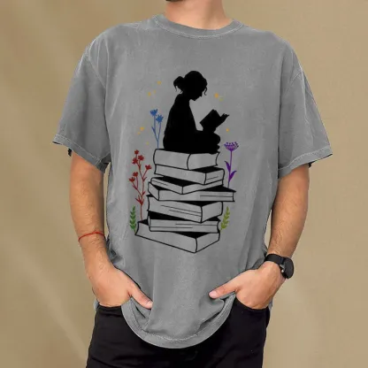 Pagewings Girl Reading Unisex Washed T-shirt