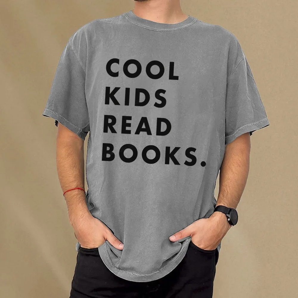 Pagewings Cool Kids Read Books  Unisex Washed T-shirt