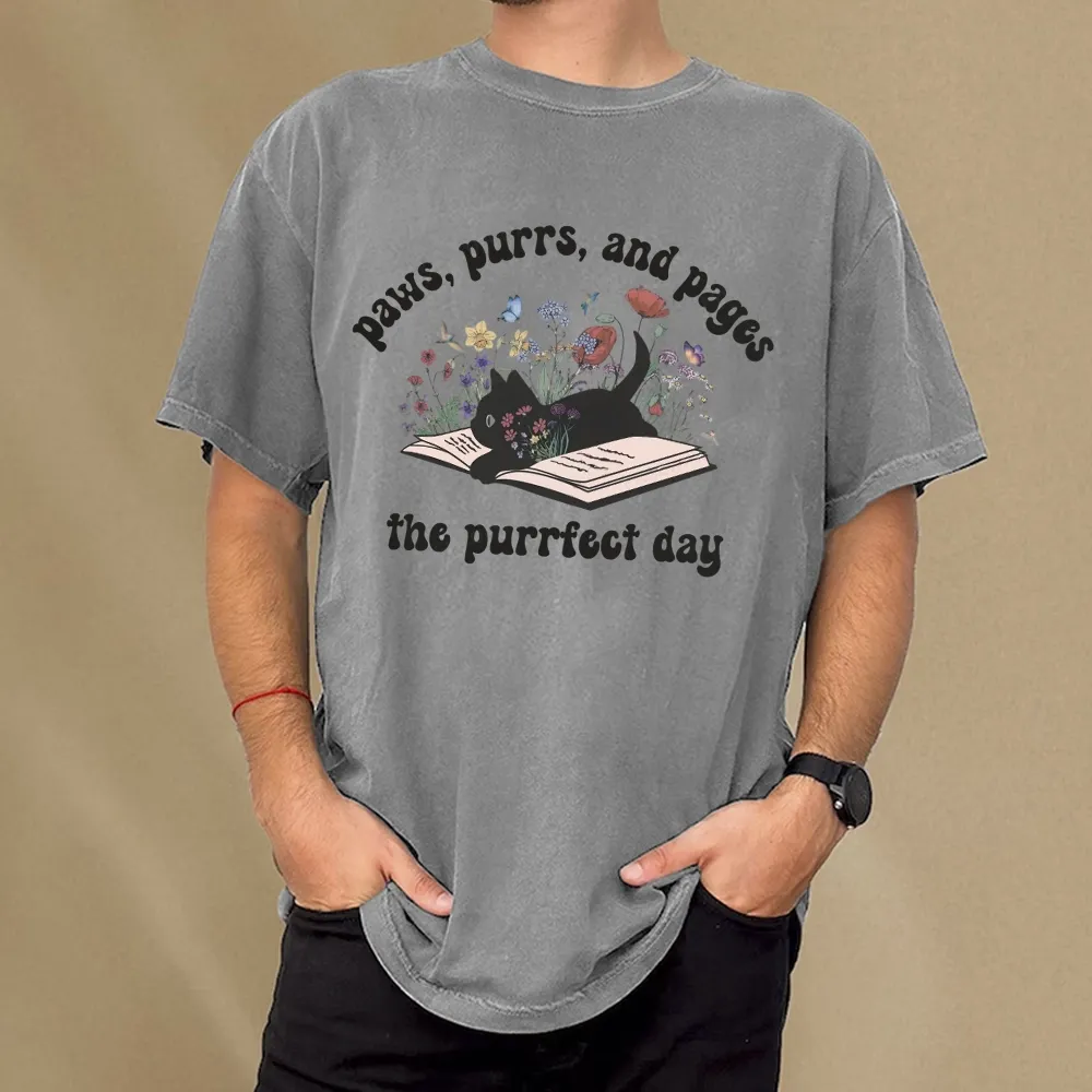 Pagewings Paws Purrs Pages Floral  Unisex Washed T-shirt