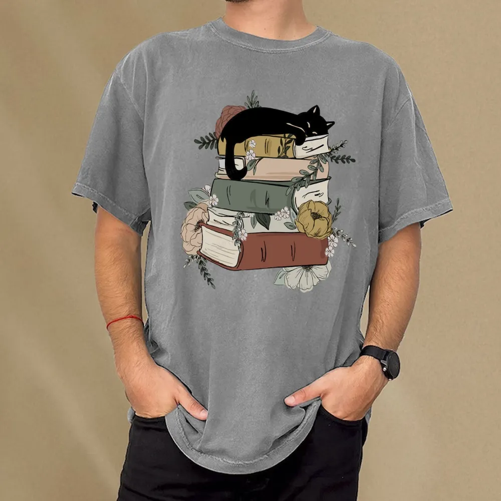 Pagewings Books And Cats Unisex Washed T-shirt