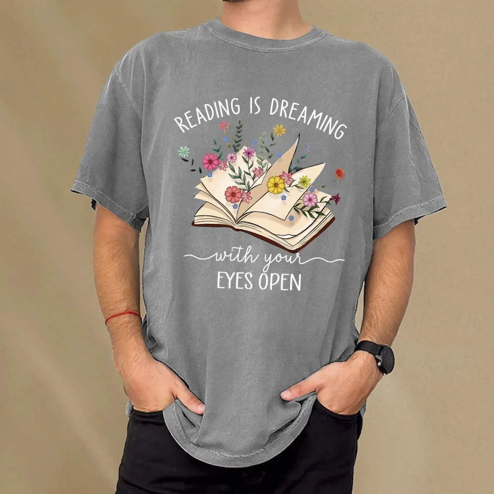 Pagewings Reading Is Dreaming With Your Eyes Open Unisex Washed T-shirt