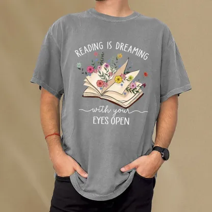 Pagewings Reading Is Dreaming With Your Eyes Open Unisex Washed T-shirt