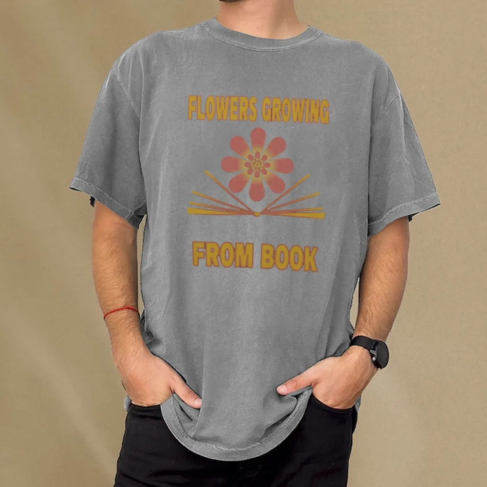 Pagewings Flowers Growing From Book Unisex Washed T-shirt