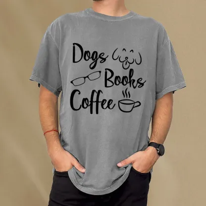 Pagewings Dogs Books Coffee Unisex Washed T-shirt