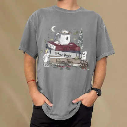 Pagewings Hot Cocoa More Books Warm Fires Unisex Washed T-shirt