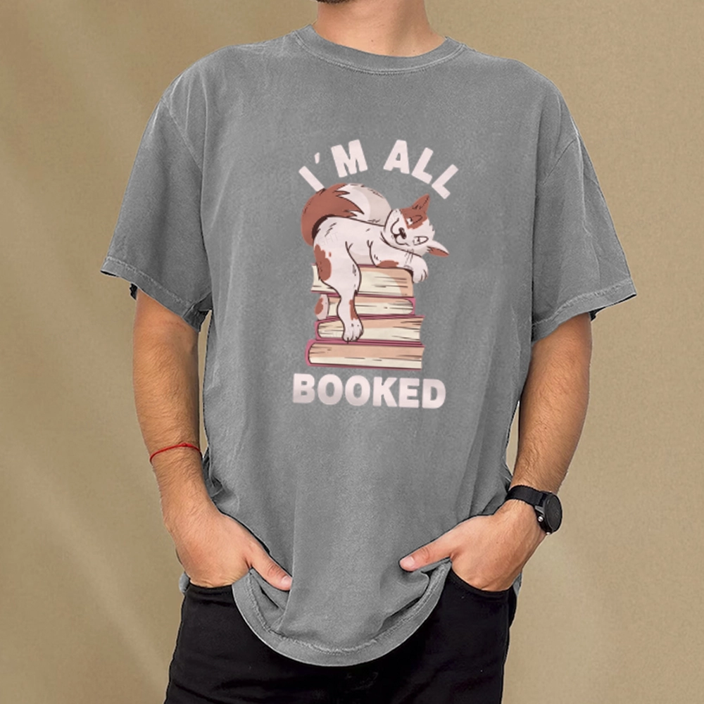 Pagewings I'm All Booked Cat Unisex Washed T-shirt