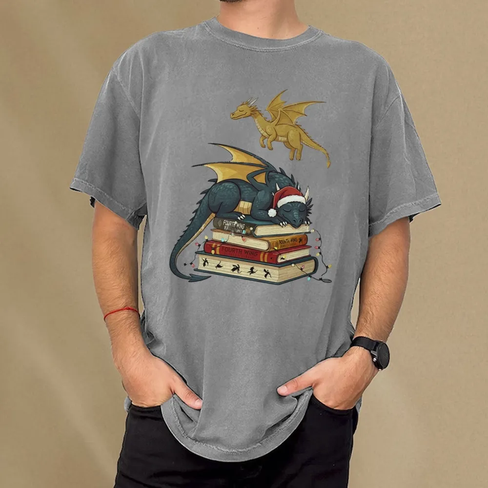 Pagewings Fourth Wing Dragons Christmas Unisex Washed T-shirt