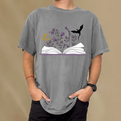 Pagewings Fourth Wing Flower Book Unisex Washed T-shirt