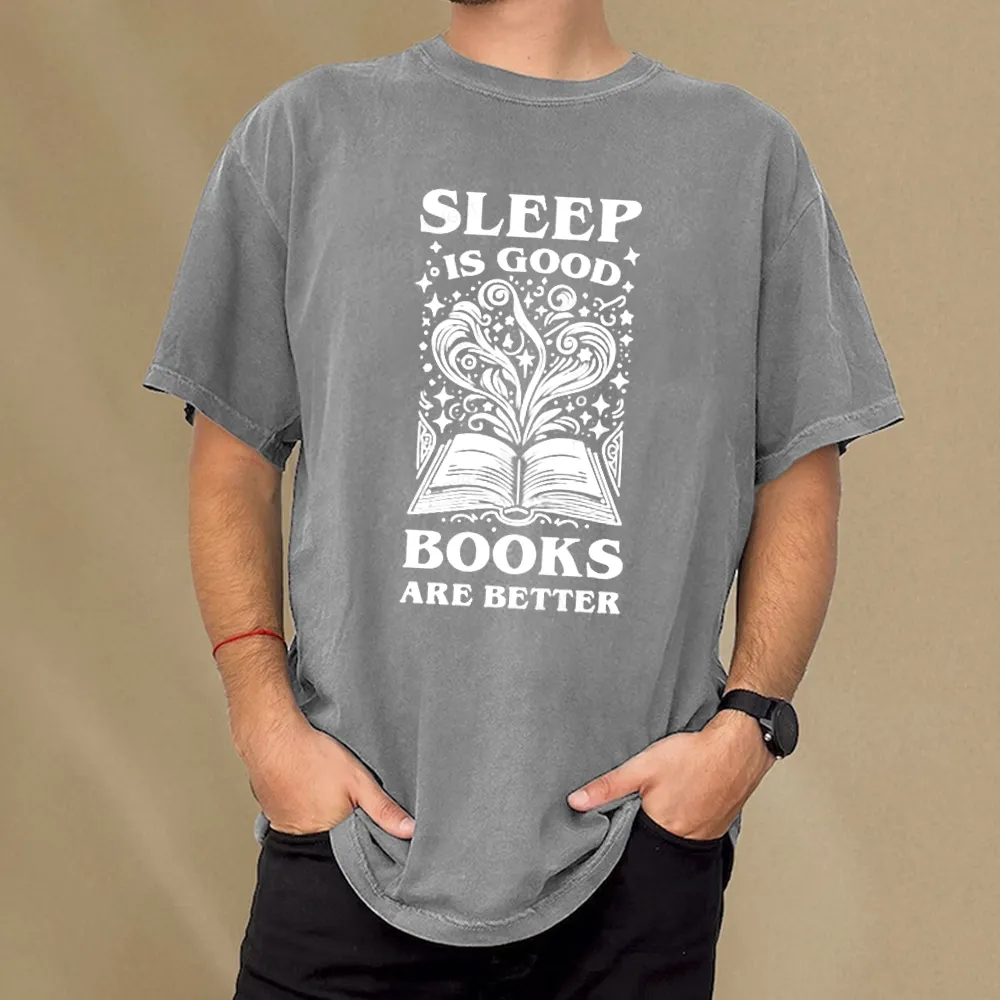 Pagewings Sleep is Good Books are Better Unisex Washed T-shirt
