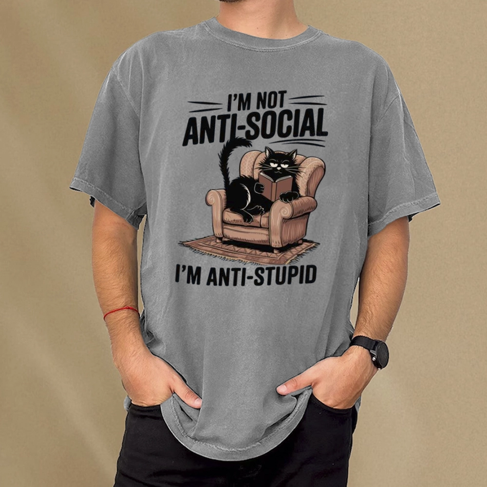 Pagewings Anti-Stupid Cat Unisex Washed T-shirt