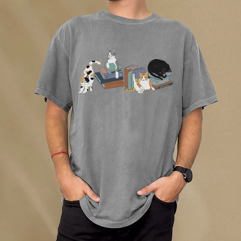 Pagewings Cats and Books Unisex Washed T-shirt