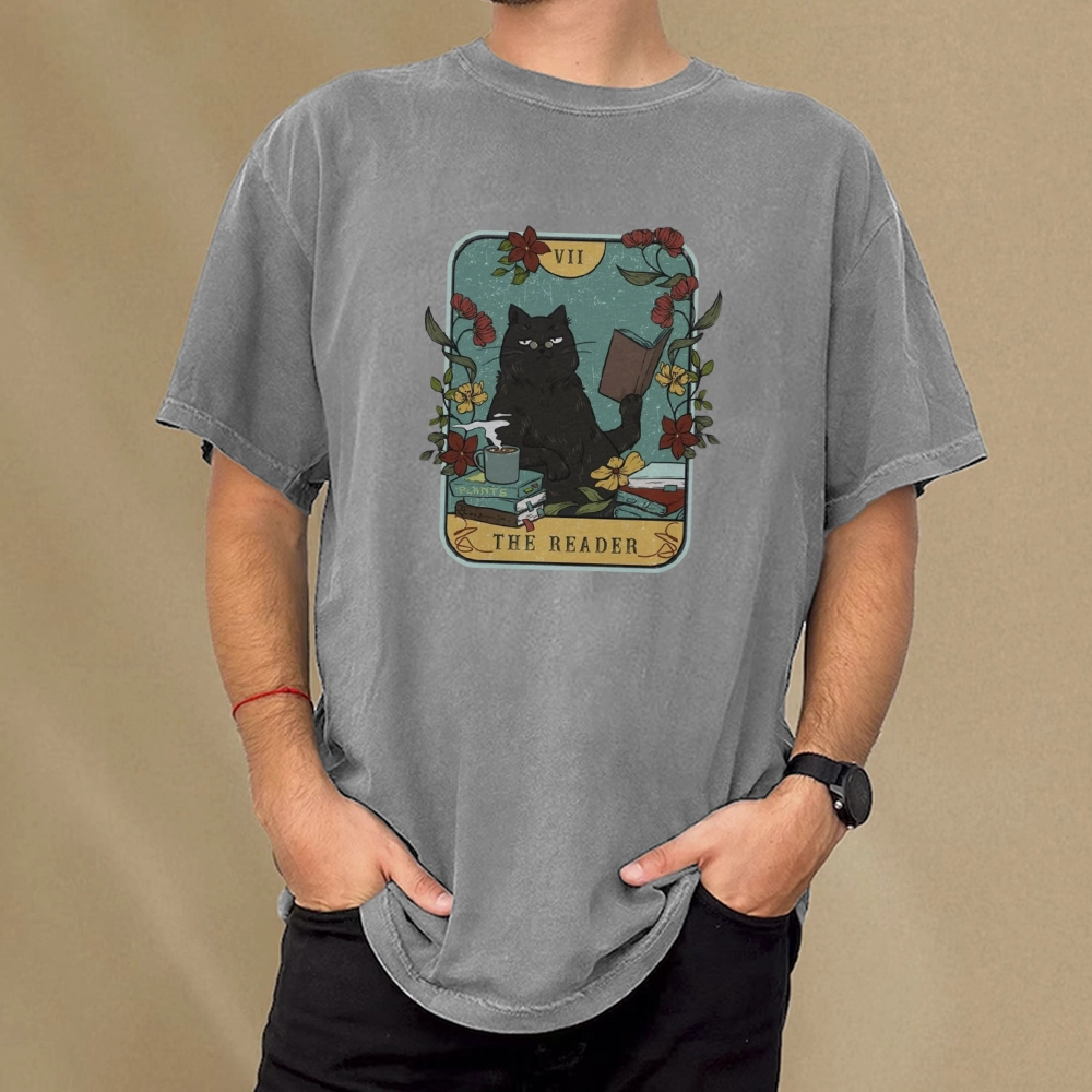 Pagewings The Reader Cat Unisex Washed T-shirt