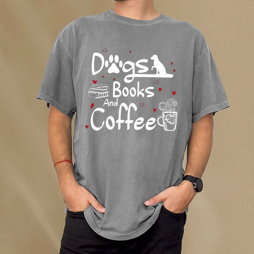 Pagewings Dogs Books And Coffee Unisex Washed T-shirt