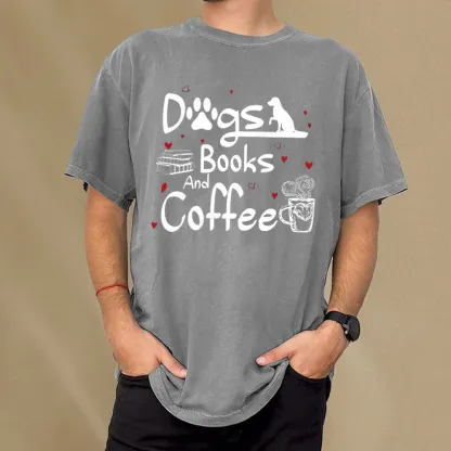 Pagewings Dogs Books And Coffee Unisex Washed T-shirt