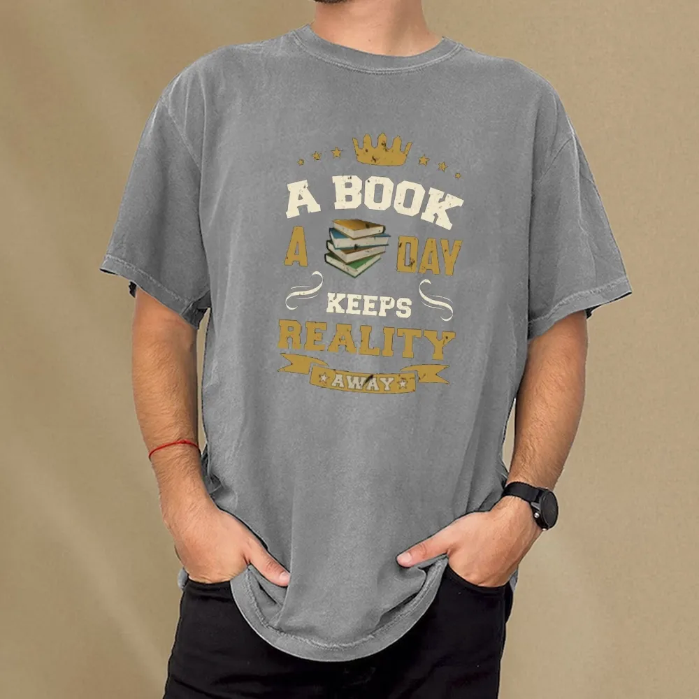 Pagewings A Book A Day Keeps Reality Away Unisex Washed T-shirt