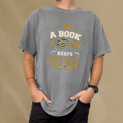 Pagewings A Book A Day Keeps Reality Away Unisex Washed T-shirt