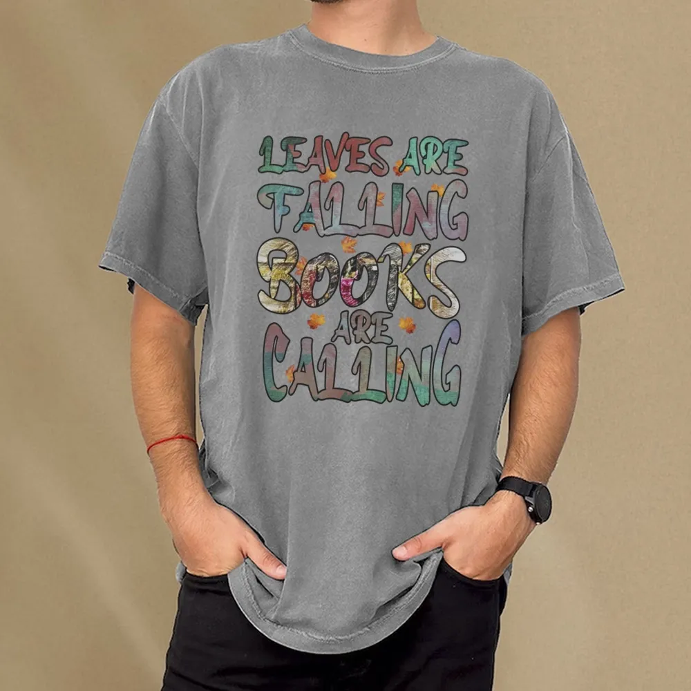 Pagewings Leaves Are Falling Books Are Calling Unisex Washed T-shirt