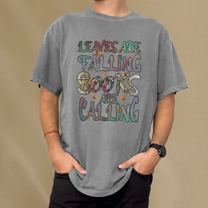 Pagewings Leaves Are Falling Books Are Calling Unisex Washed T-shirt