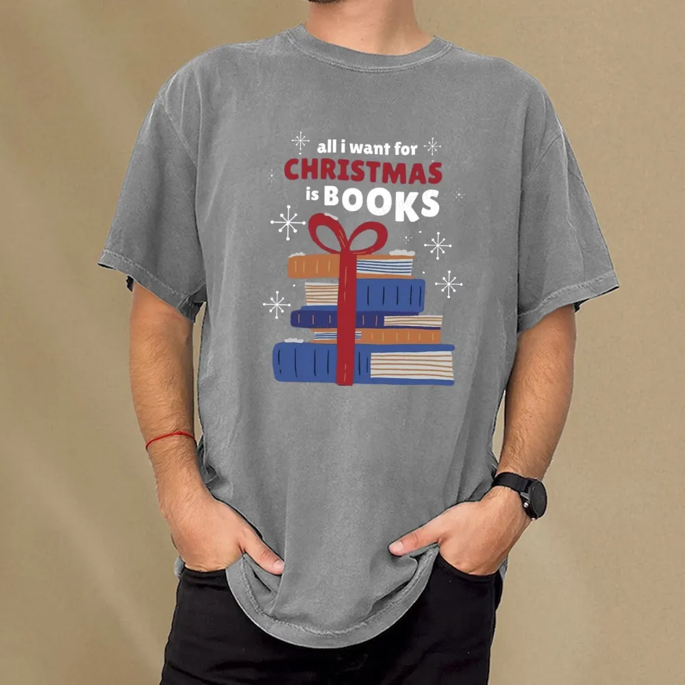 Pagewings All I Want For Christmas Is Books Unisex Washed T-shirt