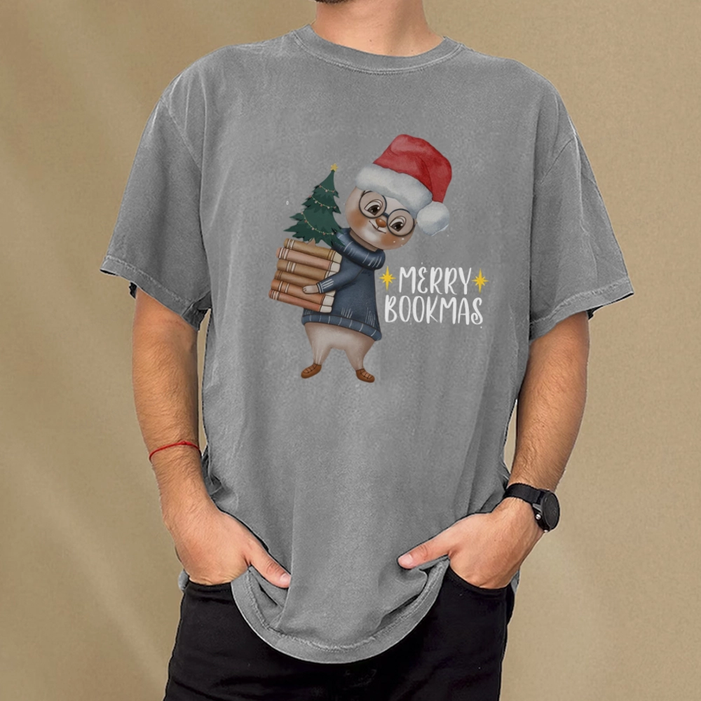 Pagewings Merry Bookmas Rabbit Unisex Washed T-shirt