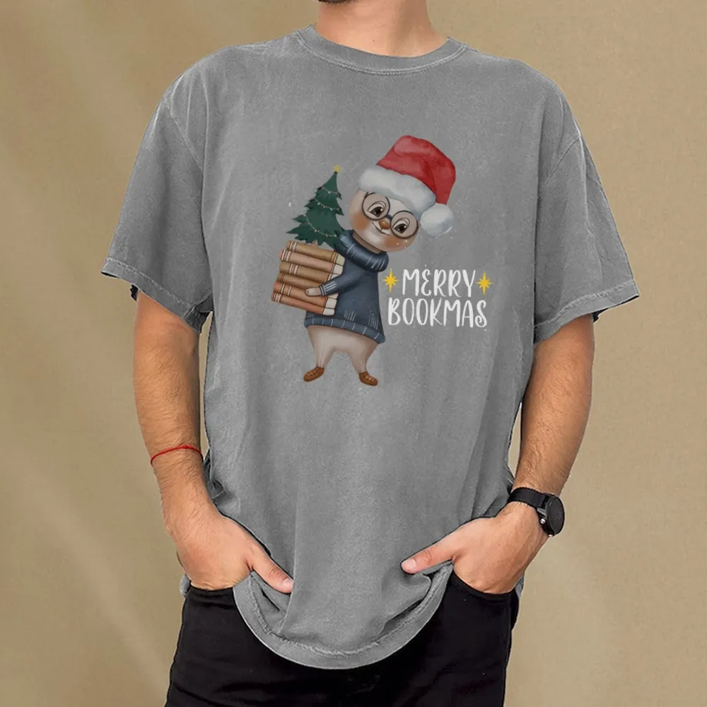 Pagewings Merry Bookmas Rabbit Unisex Washed T-shirt