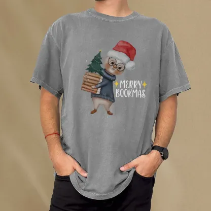 Pagewings Merry Bookmas Rabbit Unisex Washed T-shirt