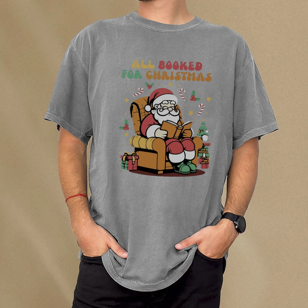 Pagewings Funny Santa All Booked For Christmas Unisex Washed T-shirt