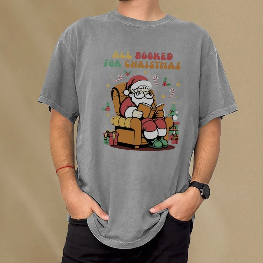 Pagewings Funny Santa All Booked For Christmas Unisex Washed T-shirt