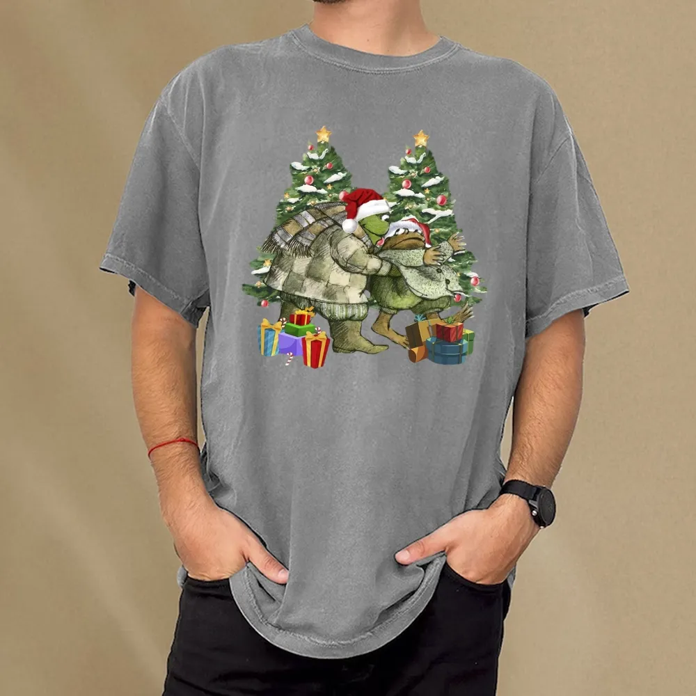 Pagewings Christmas Frog and Toad Unisex Washed T-shirt