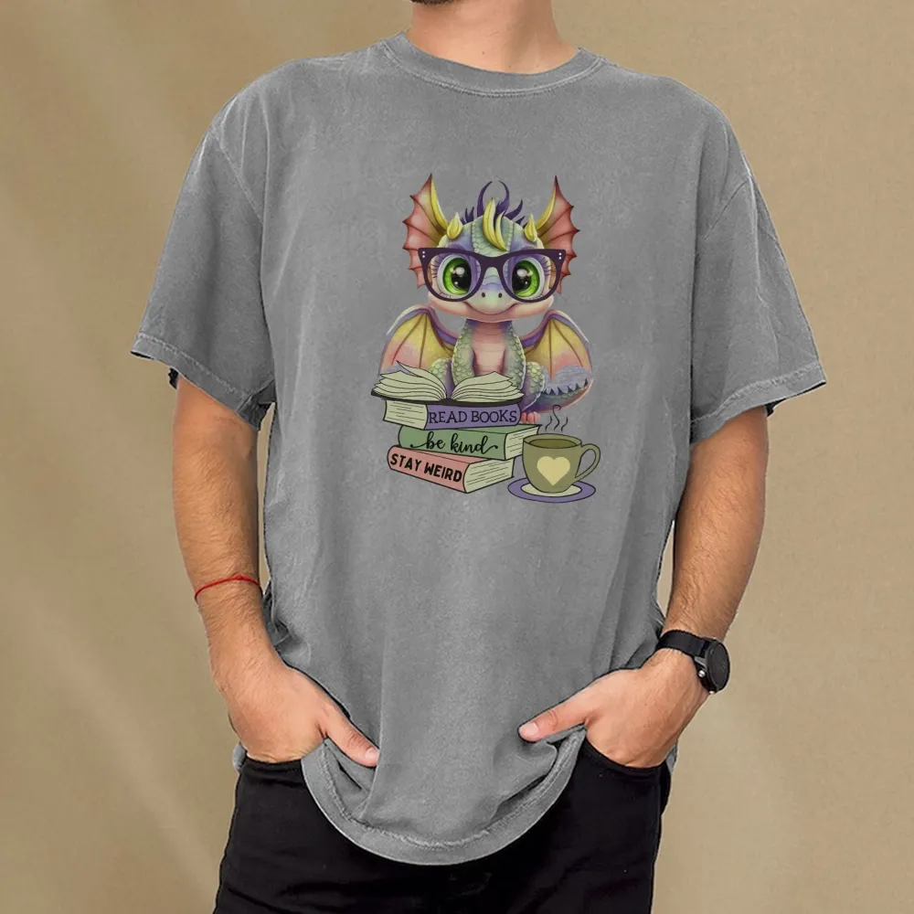 Pagewings Cute Dragon Reading Unisex Washed T-shirt