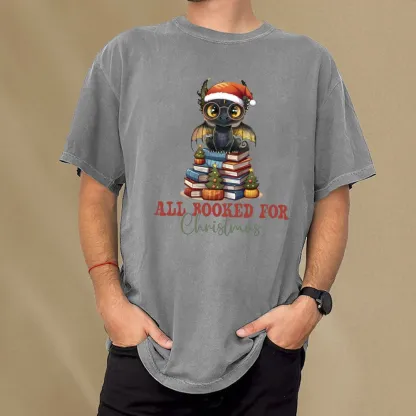 Pagewings Christmas Holiday Dragon Reader Unisex Washed T-shirt