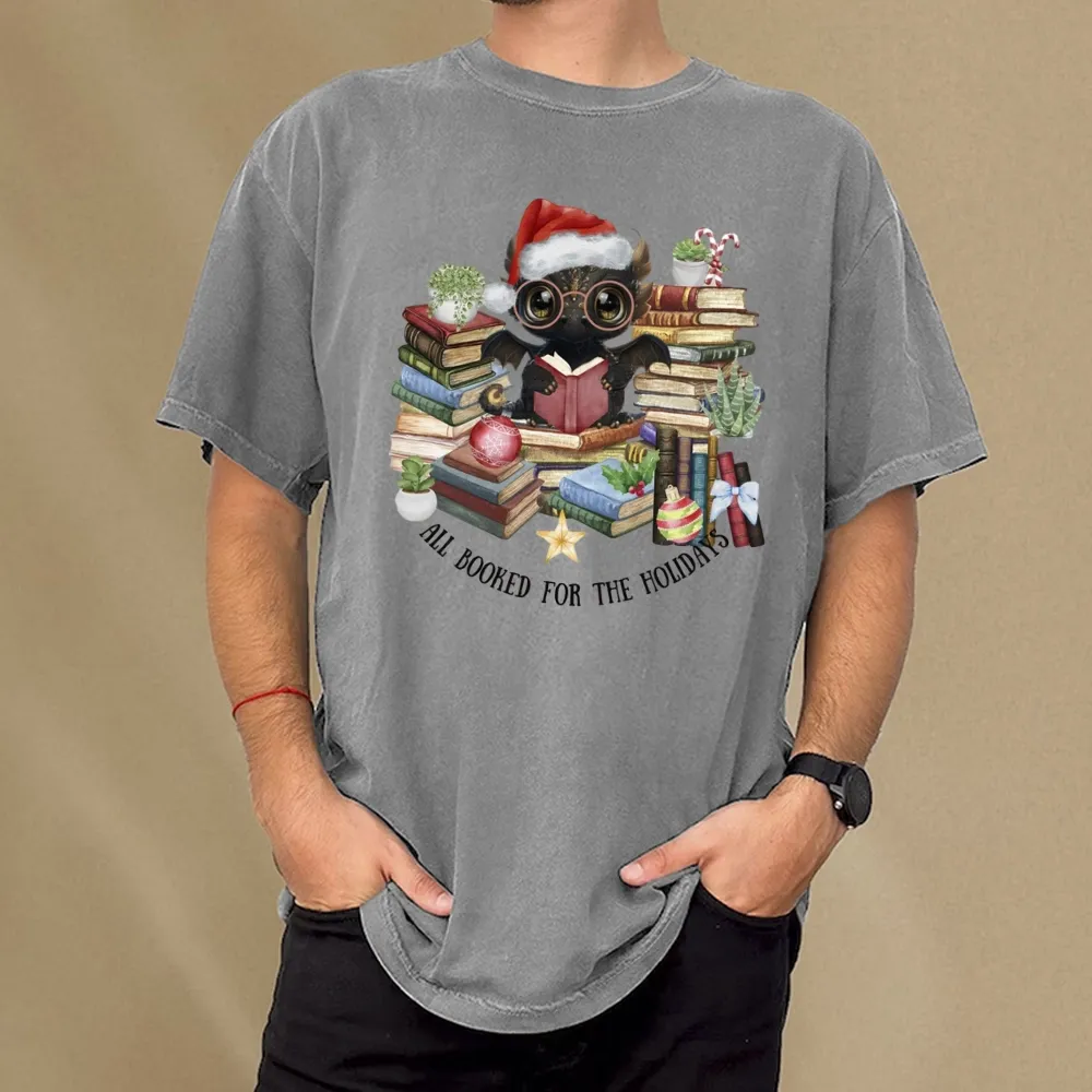 Pagewings Christmas Dragon Reader Unisex Washed T-shirt