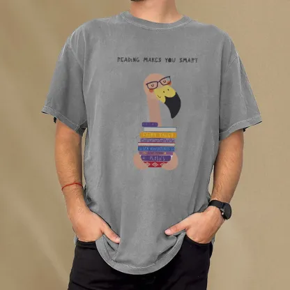Pagewings Flamingo Reading Makes You Smart Unisex Washed T-shirt