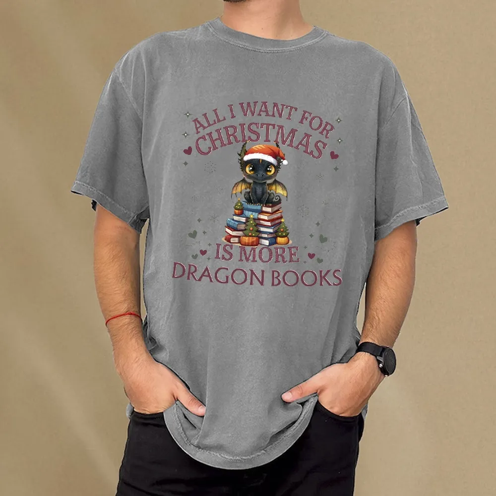Pagewings All I Want For Christmas Is More Dragon Book Unisex Washed T-shirt