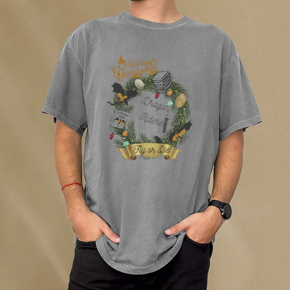 Pagewings Fourth Wing Christmas Shirt Dragon Riders Unisex Washed T-shirt