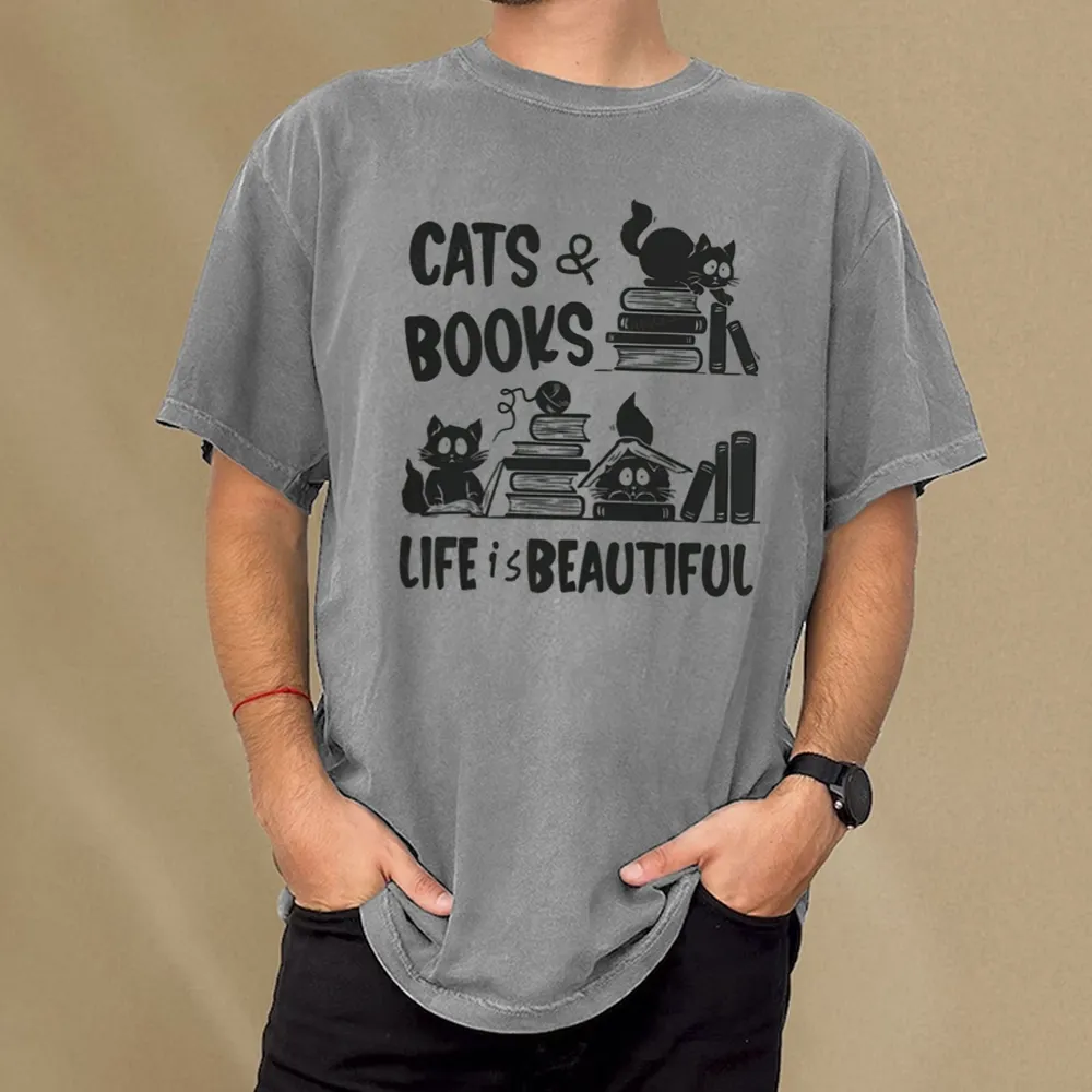 Pagewings Cat Bookish Unisex Washed T-shirt