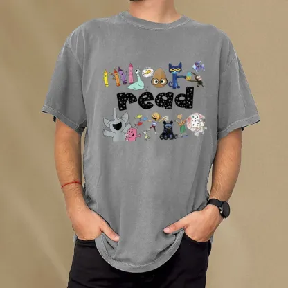 Pagewings Animals Reading Book Unisex Washed T-shirt