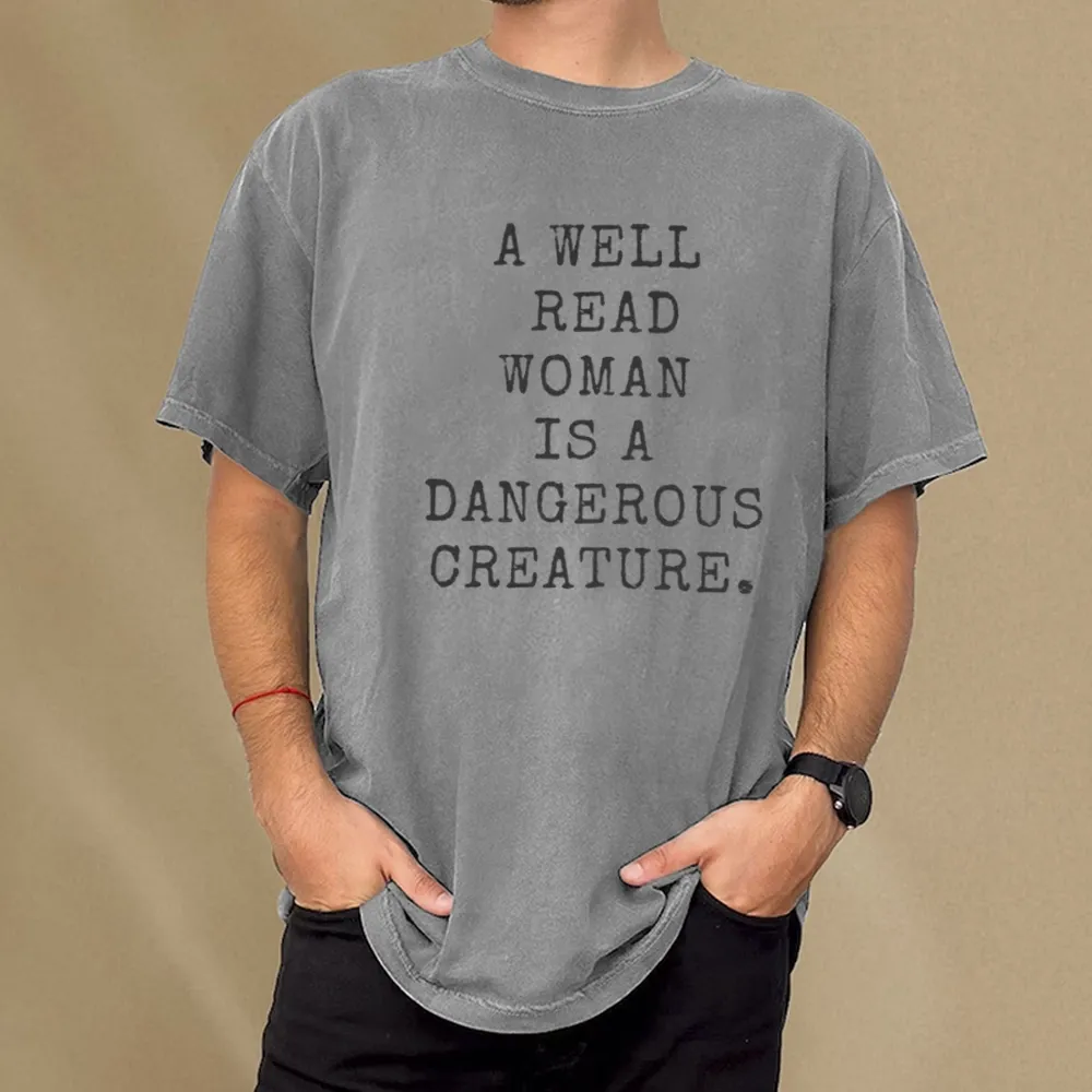 Pagewings A Well Read Woman Is A Dangerous Creature Unisex Washed T-shirt