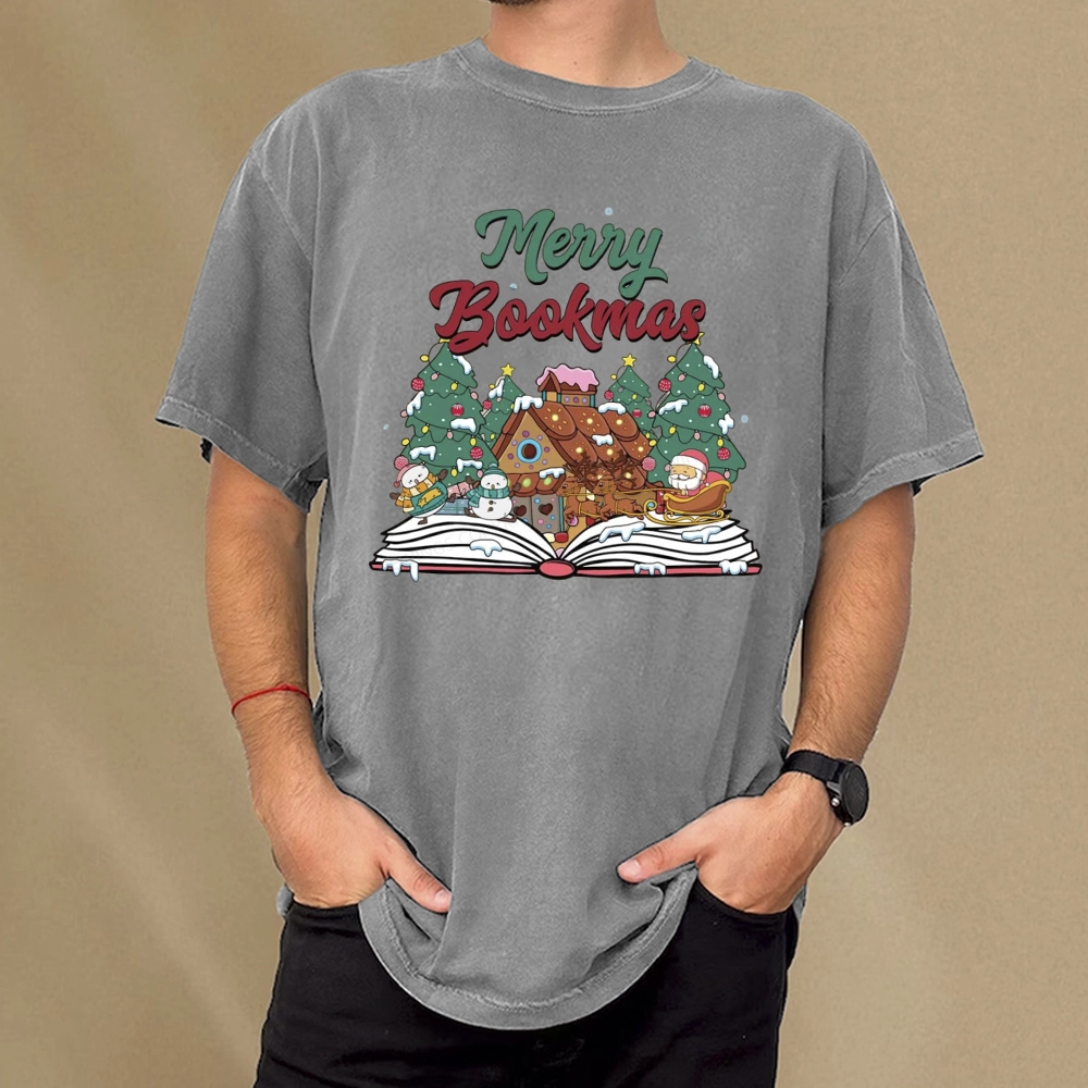 Pagewings Merry Bookmas Christmas Unisex Washed T-shirt