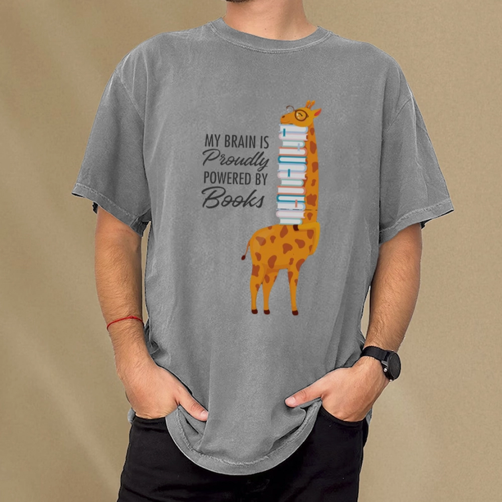 Pagewings My Brain Is Proudly Powered By Books Unisex Washed T-shirt