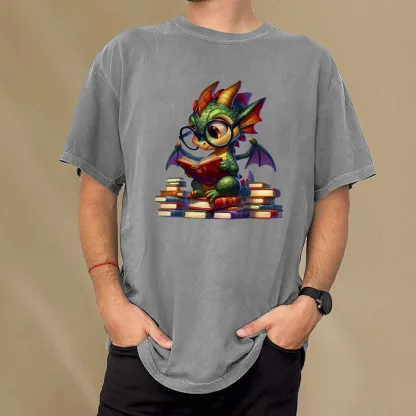 Pagewings Dragon And Books Unisex Washed T-shirt